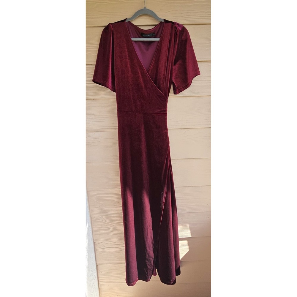 Merokeety Burgundy Short Sleeve Velvet Wrap Dress Sz XL Holiday